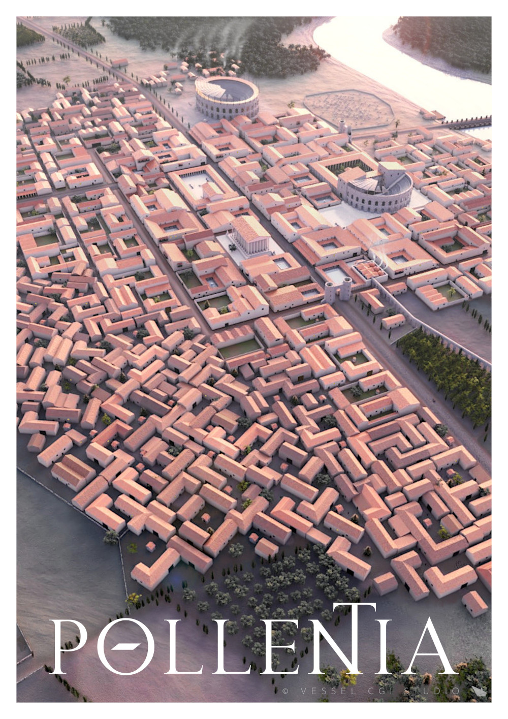 ricostruzione in CGI della città romana di Pollentia attuale Pollenzo Piemonte